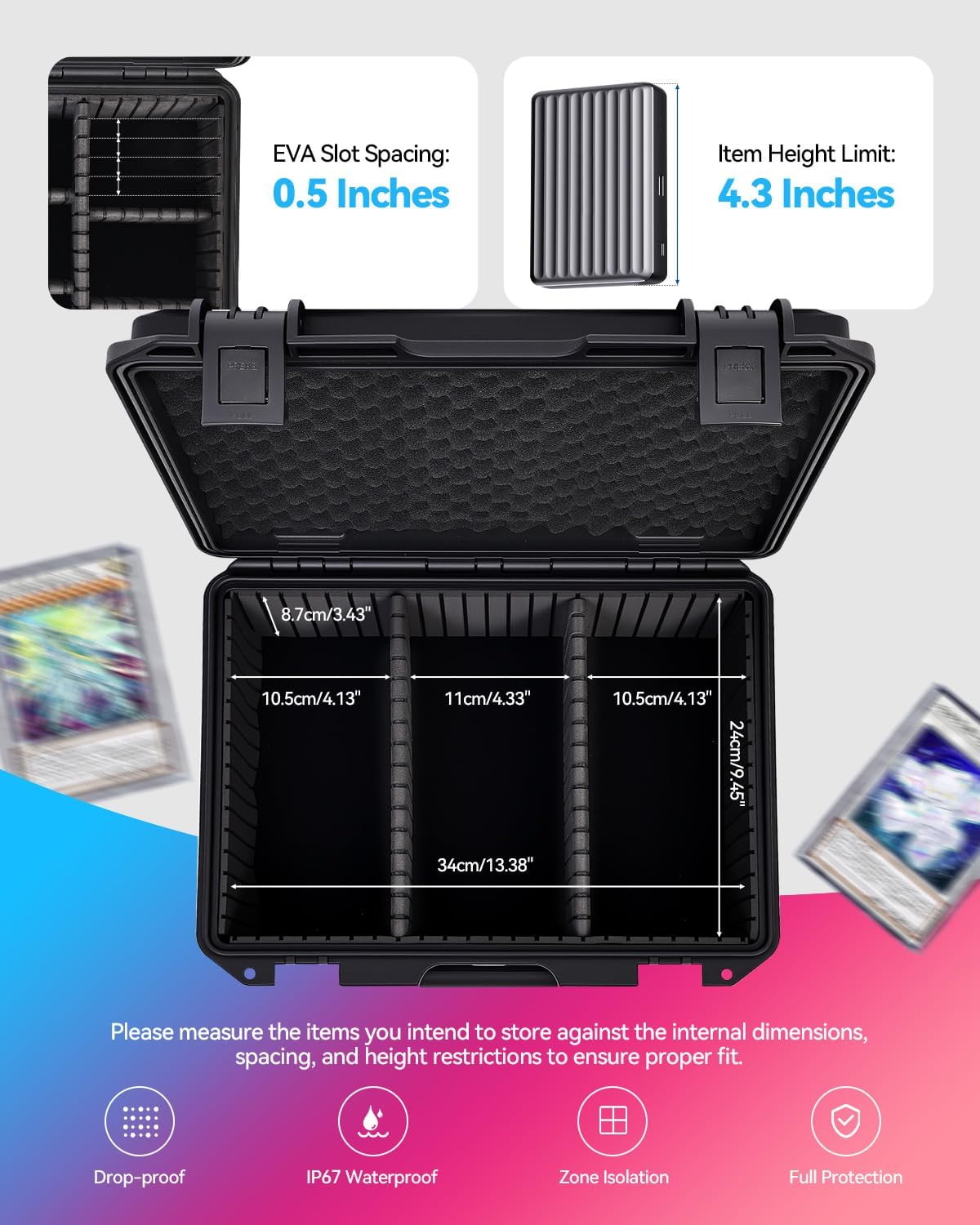 Card Case for Sport Cards Storage, Graded Trading Card Storage Box for 3" x 4" 35pt Rigid Card Sleeve, Waterproof Card Organizer Box with 9 Dividers for BCW MTG TCG Zion Card(Hold 600+ Toploaders)
