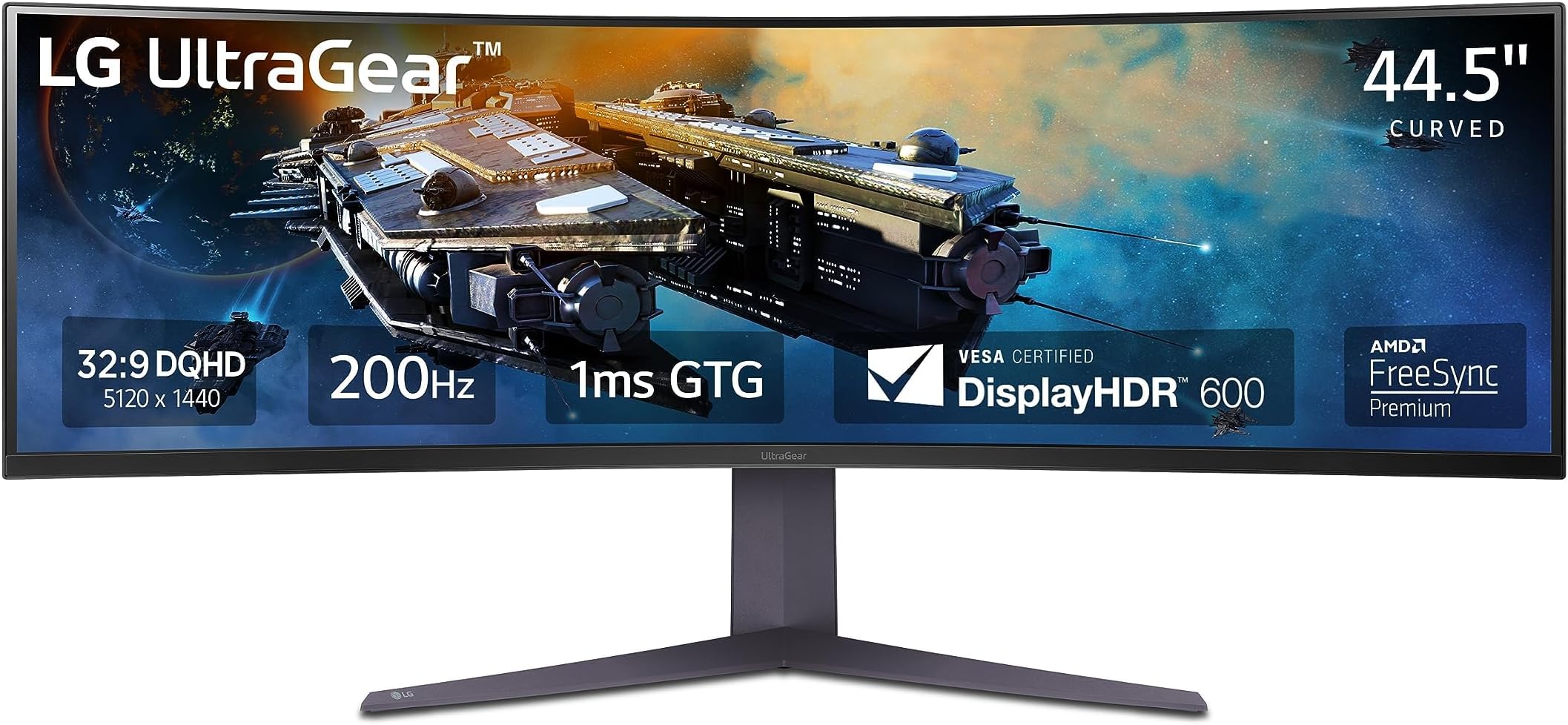 LG 45GR65DC-B Ultragear Curved Gaming Monitor 45-Inch 32:9 QHD 200Hz 1ms UltraWide Display AMD FreeSync Premium Pro VESA DisplayHDR 600 HDMI 2.1 x2 DP UBS x3 Tilt/Height/Swivel Stand - Black
