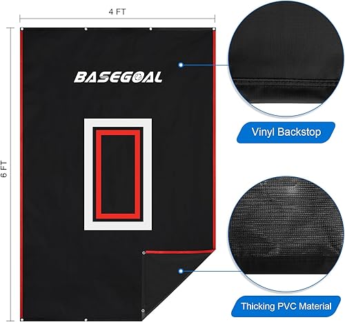 Miniatura 4 de Respaldo de vinilo de 4 x 6 pies, respaldo de béisbol, jaula de bateo con zona de ataque e imagen de receptor para béisbol, sóftbol y protector de