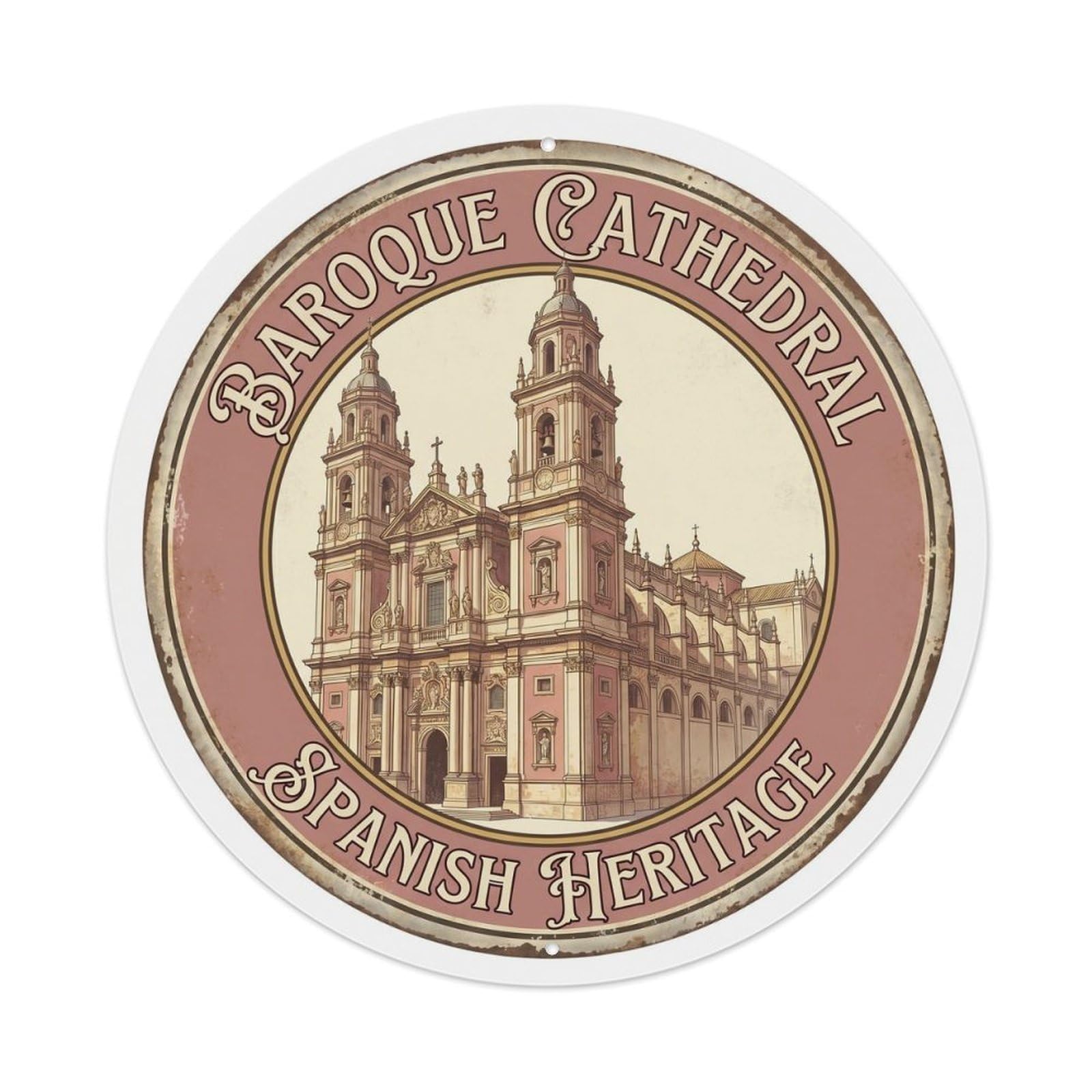 Vintage Travel Baroque Cathedral Spanish Metal Tin Sign