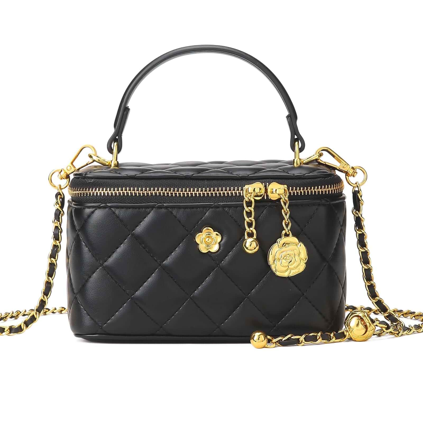 Small Leather Crossbody Purse for Women Mini Top Handle Box Bag Designer Quilted Tote bag with Chain Strap, Soft Square Vanity Clutch Phone Bag for Date Party Evening Daily Use