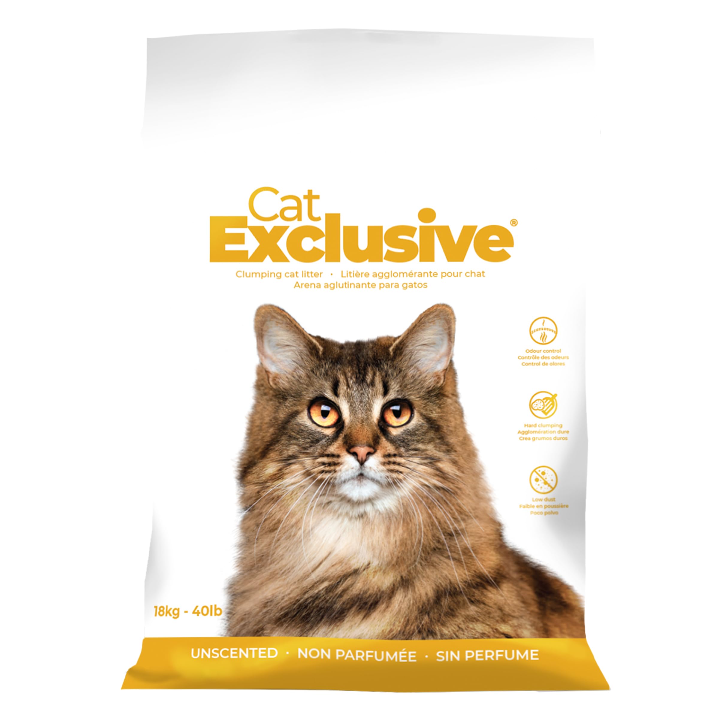 Clumping Cat Litter Unscented, Scoopable, Low Dust, Hard Clumps – All Breed Cats, Long-Lasting Odor Control, Easy to Clean (18 Kg, Unscented)