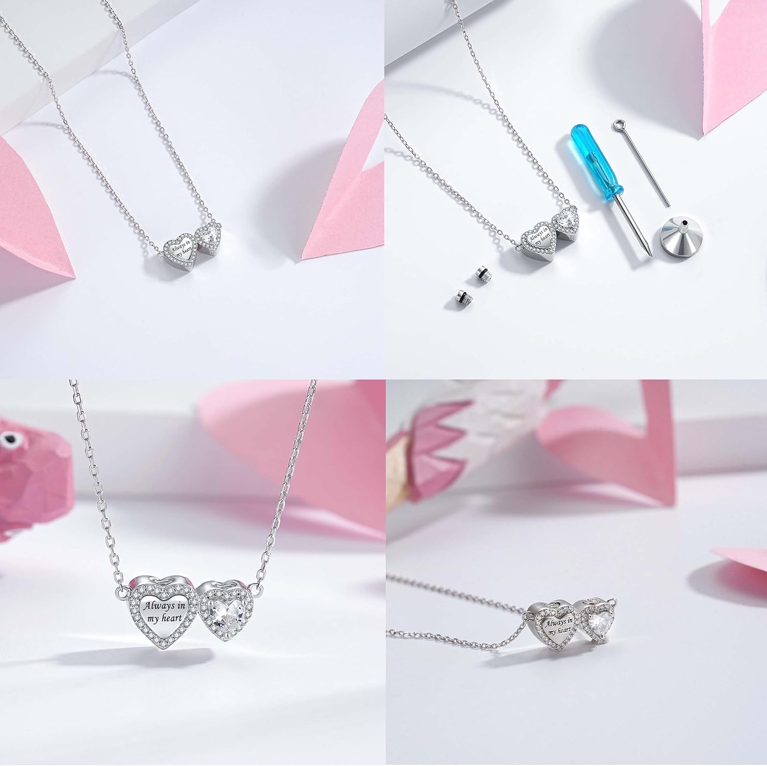 Sterling Silver Dual Infinity Urn Necklace for Women: Double Heart Cremation Necklaces Jewelry Hold Two Ashes - Infinity Memorial Keepsakes Pendant Jewelry Gifts for Loved Ones - Image 3