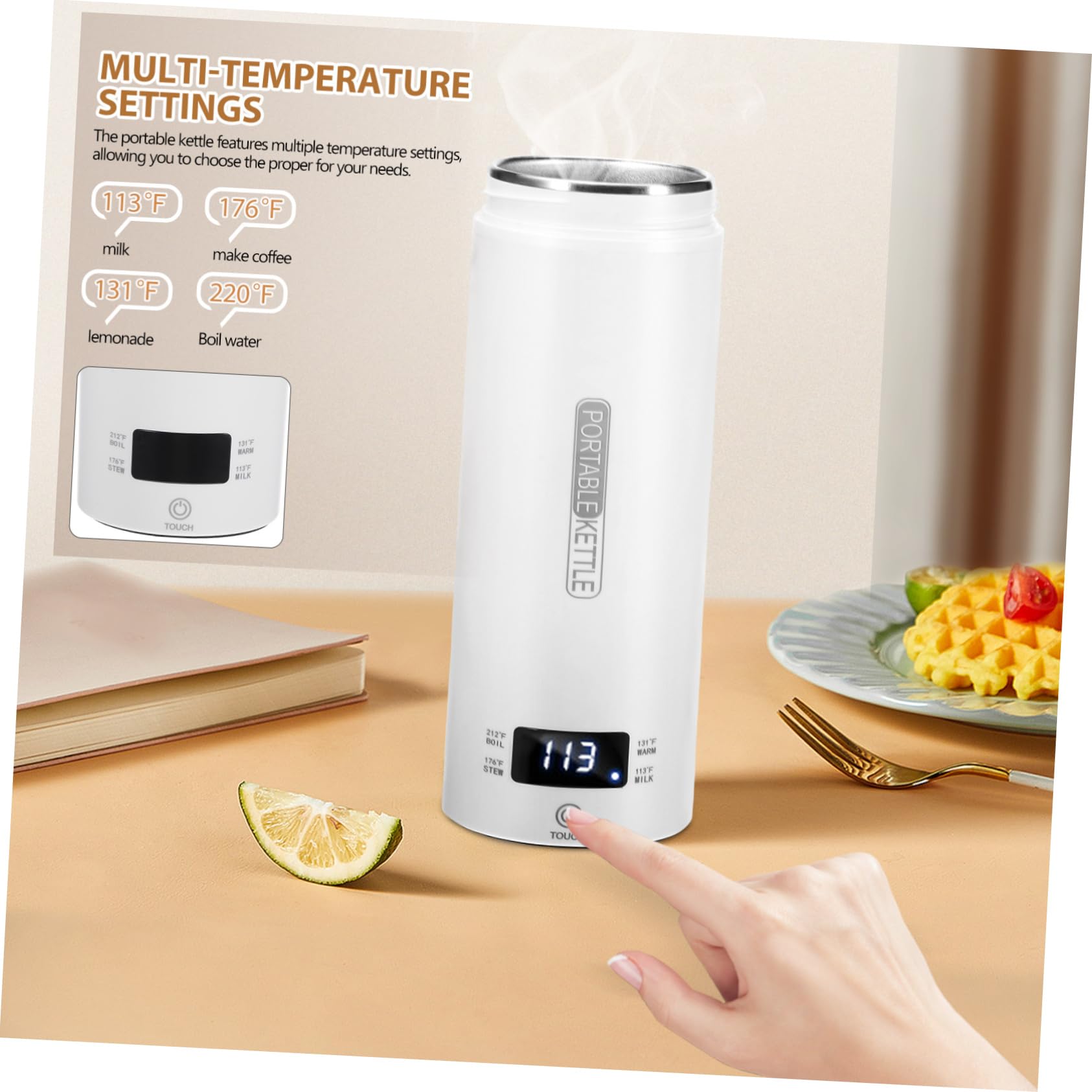 Reise mit 304 Edelstahl Wasserkocher Temperaturanzeige 500ml