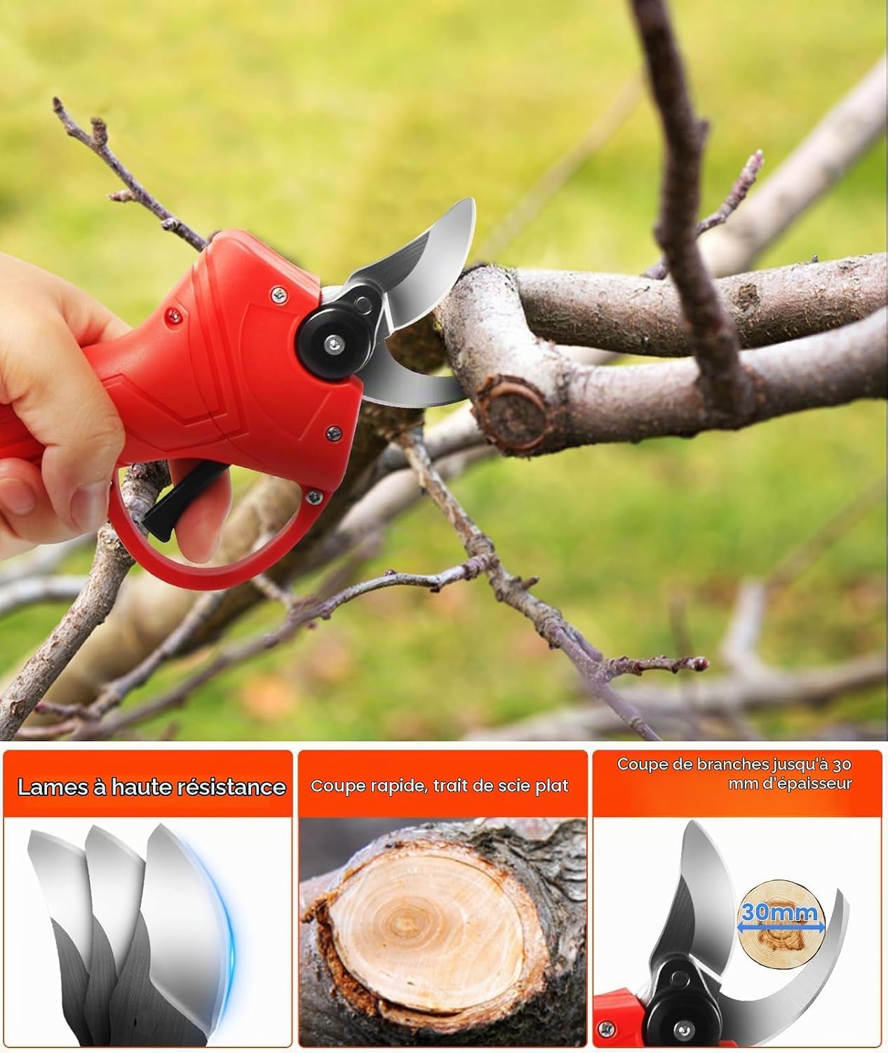 Forbici Potatura a Batteria, Cesoie Potatura Elettriche Professionali con 2x2000mAh Batterie, Motore Brushless, Forbice Elettrica Potatura per Giardinaggio