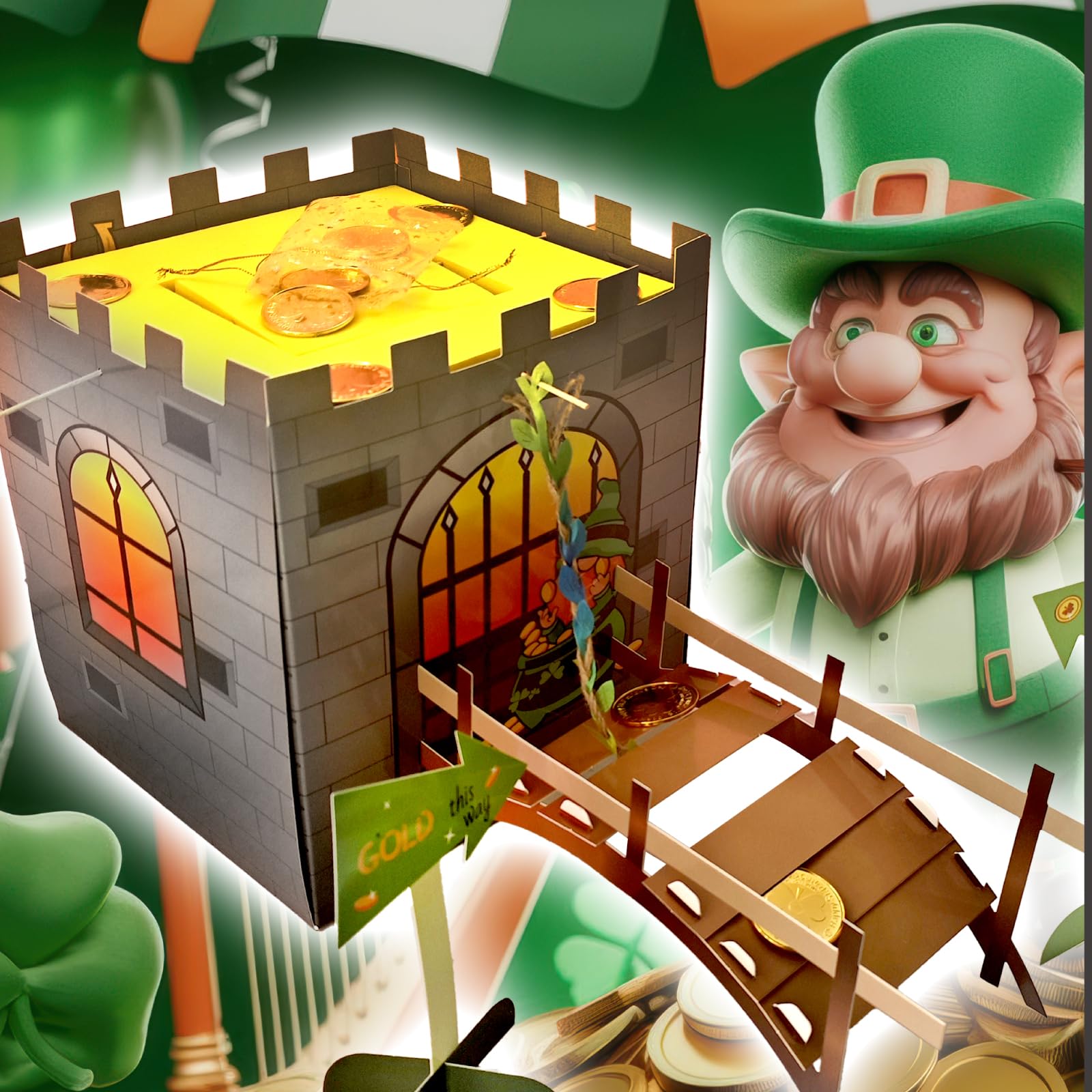 JJI St Patrick's Day Leprechaun Trap Kit St. Patricks Day Decorations Leprechaun Trap Crafts Kit for Kids St Patricks Day Party Supplies (CastleTrap) — view 3