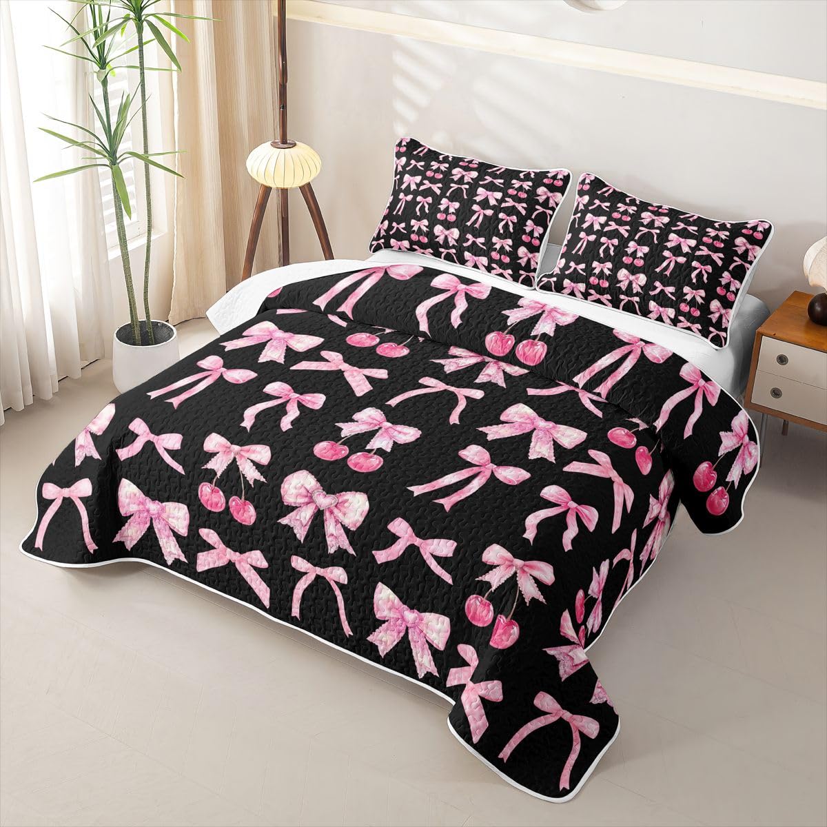 Homewish Rosa Kirsch Schleife Steppdecke 240x260cm