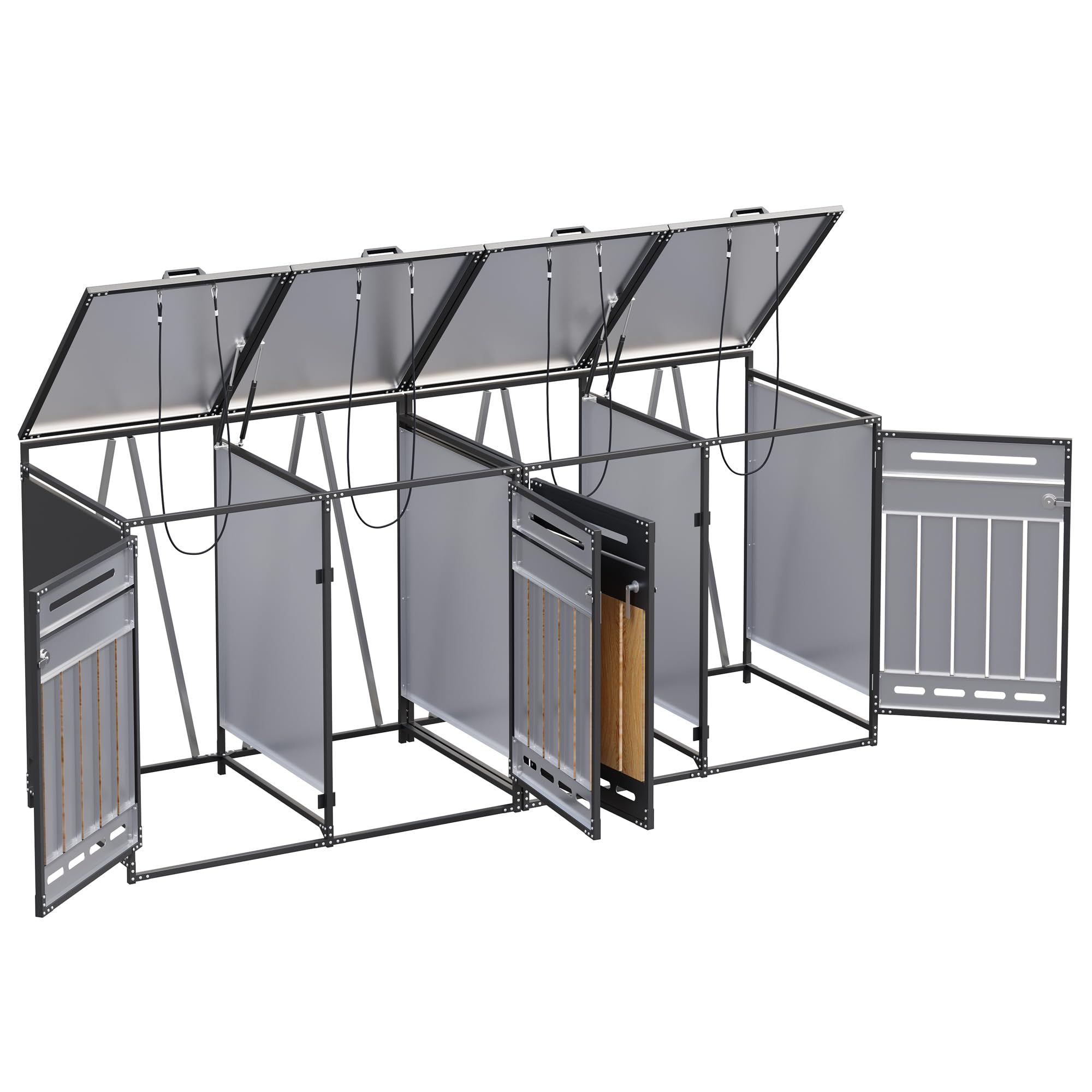 Contenitore per bidoni della spazzatura con coperchio idraulico, rivestimento verticale effetto legno, ventilazione a fori lunghi, armadio da giardino in ferro con serratura (1, grigio-2)