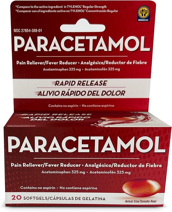 Belmora paracetamol Acetaminophen 325mg 20 Softgels for
