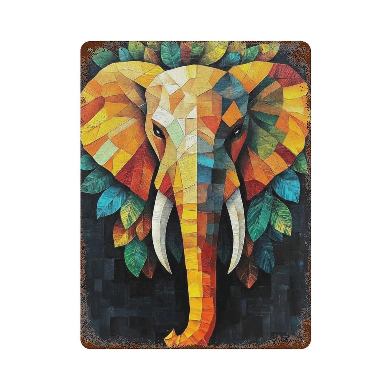 WUJHGRSG Layered Multitone Fragmented Foliage Elephant Layout 01 Wall Art Retro Iron Vintage Metal Tin Sign Poster Modern Decor for Home Cofffee Club Bar Shop Style 40x30cm