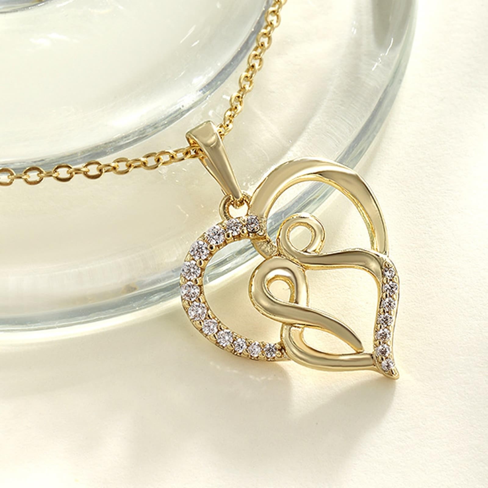 Collana in oro 9 carati 375 con diamante, ciondolo a forma di cuore con infinito, 45 cm