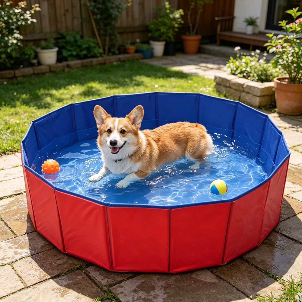 Faltbarer Hundepool, 60x20 cm Hundeplanschbecken, Hundepool Schwimmbad mit Ablassventil, Planschbecken für Hunde, Tragbar Schwimmbecken für Kleine Hunde, Katze