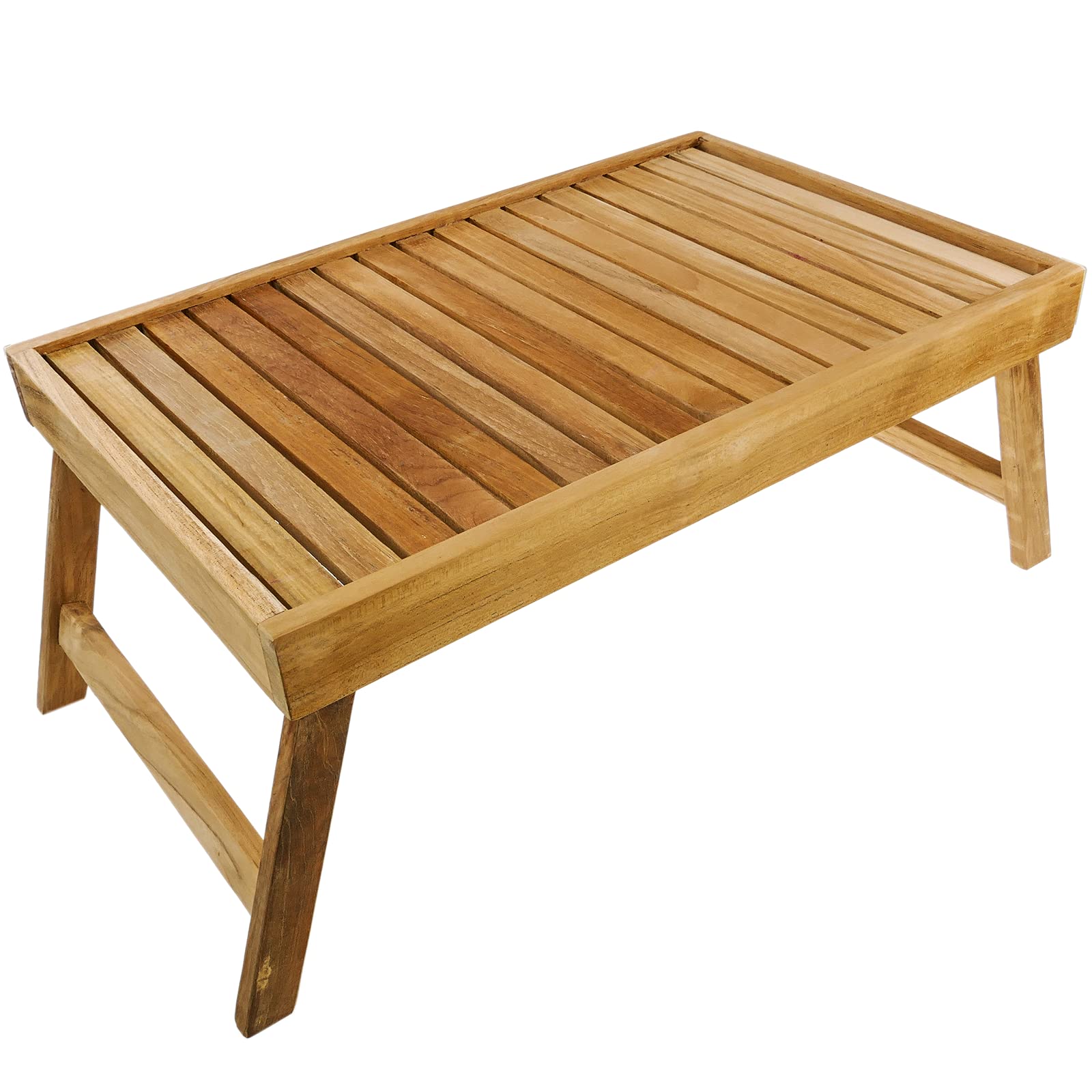 PrimeMatik - Bandeja para Cama 55 x 35 x 5 cm Plegable de Madera de Teca certificada