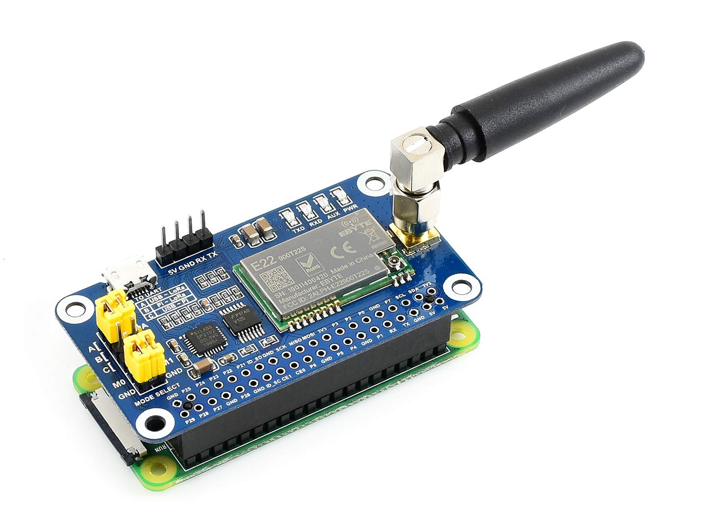 Waveshare SX1262 LoRa HAT for Raspberry Pi Spread Spectrum Modulation 868MHz Frequency Band Auto Multi-Level Repeating Supports Wireless Parameter Configuration and Fixed-Point Transmission