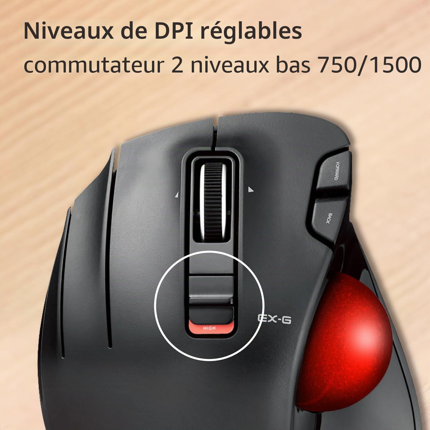 Elecom EX-G M-XT4DRBK-G Souris trackball pour gaucher, sans Fil, 2,4 GHz, contrôle du Pouce, Fonction à 6 Boutons, Design Ergonomique, Red Ball, Windows11, macOS