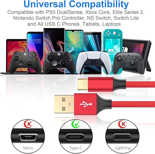 Miniatura 6 de Cable de carga para controlador PS5 Paquete de 2 cables de datos tipo C a USB A cable de sincronización de alta velocidad para Playstation 5