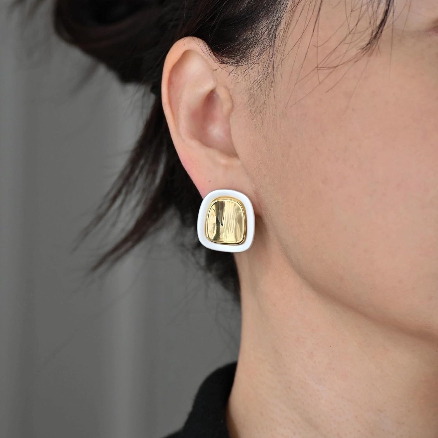 2-Tone Gold & Silver Square Stud Earrings for Women, Minimalist Chunky Geometric Earrings with 925 Sterling Silver Posts, Hypoallergenic Fashion Jewelry Gift - Image 9