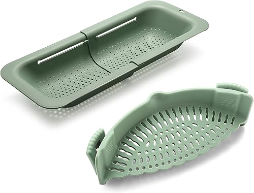 Colador ajustable sobre el fregadero, colador de silicona con clip para ollas y coladores de plástico, cesta escurridor para alimentos, pasta,