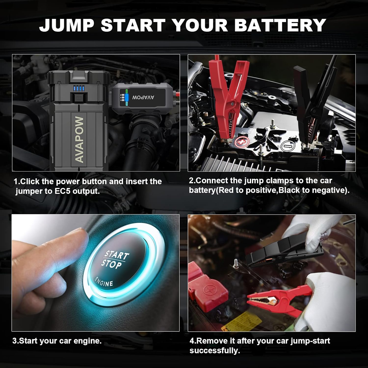 AVAPOW Jump Starter 2000A Peak 18000mAh Portable Battery Jump Starter for Car with Dual USB Quick Charge 3.0(Up to 8.0L Gas or 6.5L Diesel),12V Jump Box,Compact Lithium Car Power Pack : Automotive