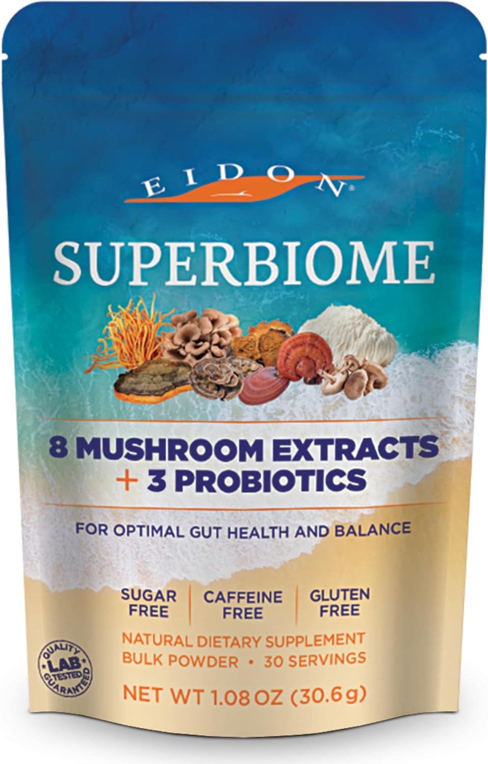 Eidon Ionic Minerals SuperBiome, Mushroom Probiotics Powder Blend, Microbiome Health Supplement with Organic Reishi, Chaga, Lion’s Mane, Cordyceps, Turkey Tail, Shitake, Maitake, Phelinus, 30 Servings