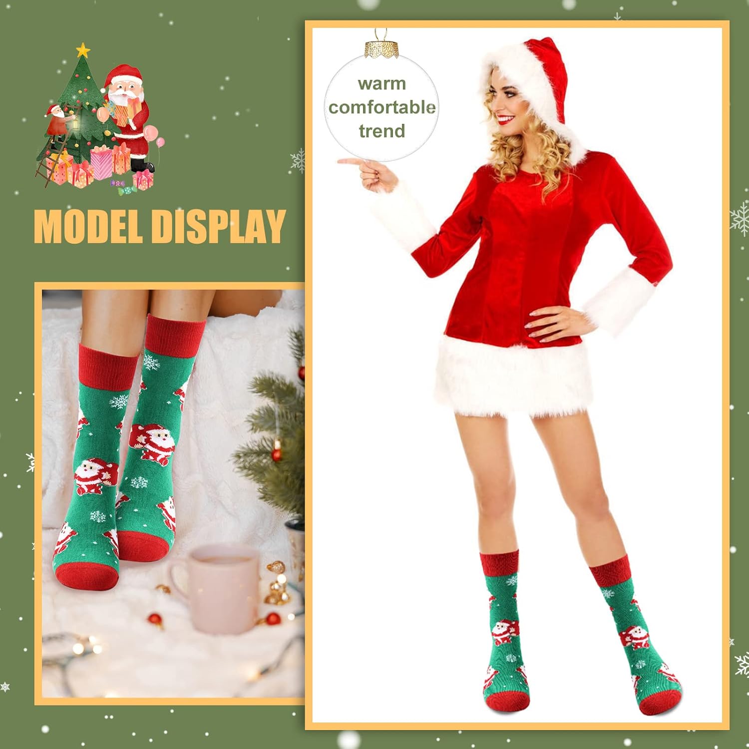 6 Pairs Christmas Socks for Women,Xmas Crew Socks Holiday Gift Novelty Socks US Size 6-13 - Image 7