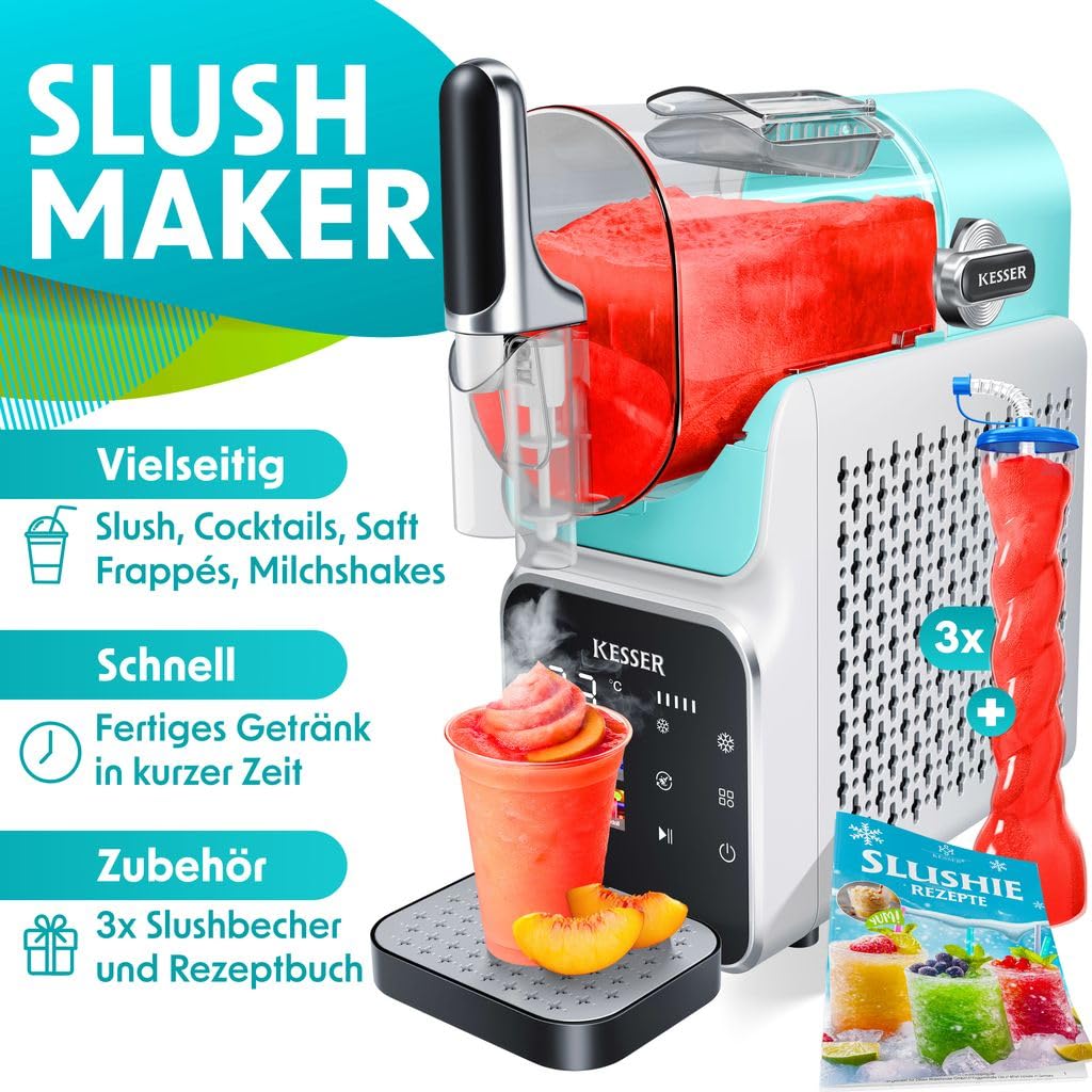 KESSER® Slush Maschine für zu Hause - Slush Ice Maker 2L - für Slush, Eis-Cocktails, Frappés, Milchshakes & gefrorenen Saft - in 25 min & mit 6 Programmen - inkl. 3x Becher & Rezeptbuch, Hellblau