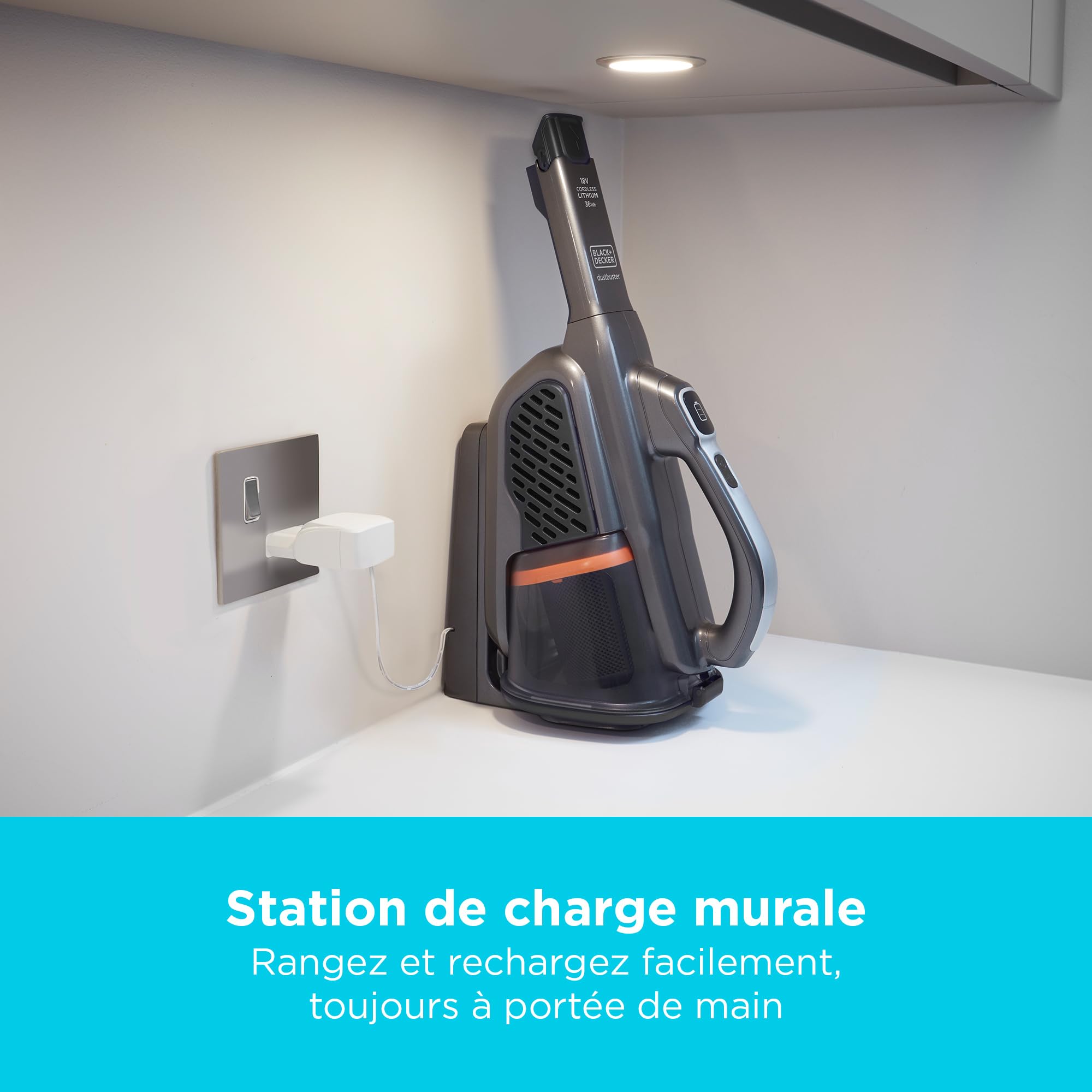 BLACK+DECKER - Aspirateur à main sans fil 18V avec batterie de 36 Wh et station de charge, BHHV520BT-QW