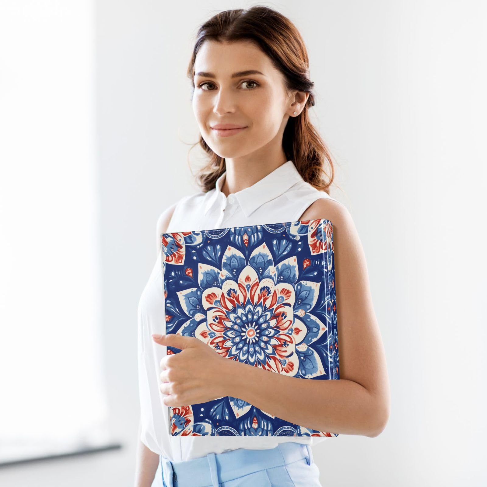 Confezione da 2 raccoglitori a 3 anelli, stile hippy, bohémien, mandala, fiori, 3,8 cm, con 3 tasche trasparenti, portablocco e contiene 200 fogli, per ufficio, scuola, organizzazione della
