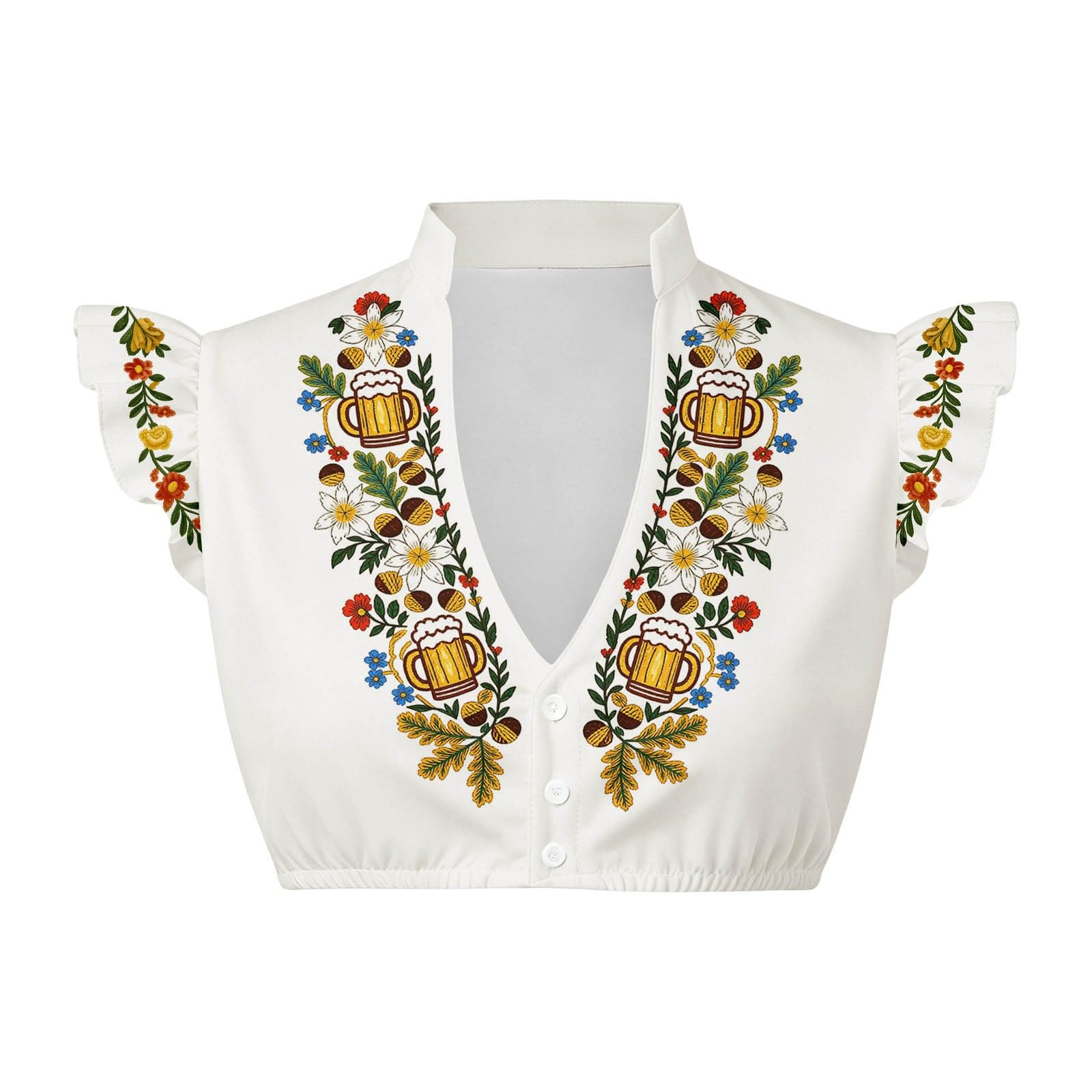 Generisch Camicetta da donna con maniche ad aletta, camicetta bavarese bianca per feste della birra, con stampa, per abbigliamento, biancheria da notte e loungewear