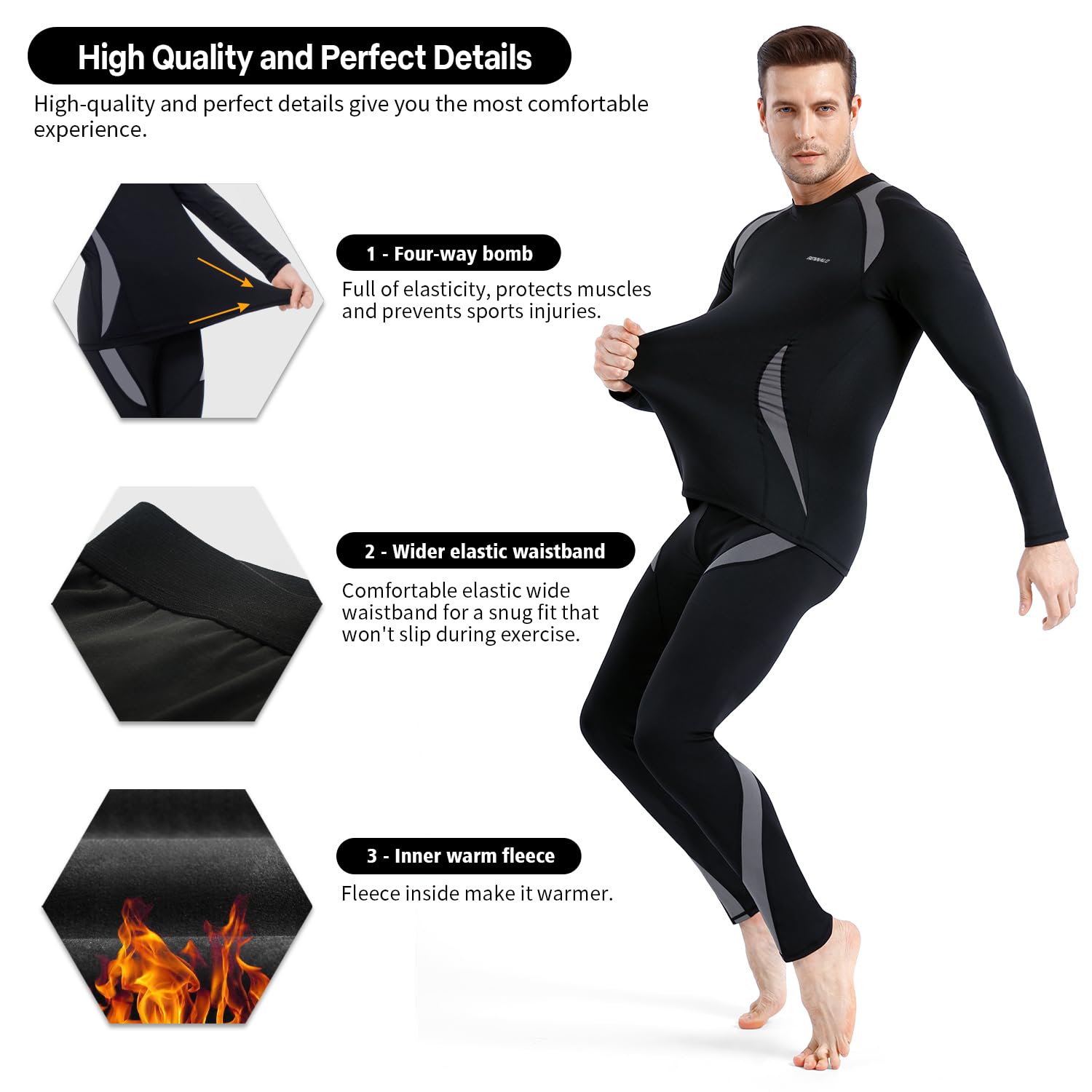 BENNALD Biancheria Intima Termica Uomo Biancheria Funzionale Uomo con Funzione Quick Dry Sportiva Set di Biancheria