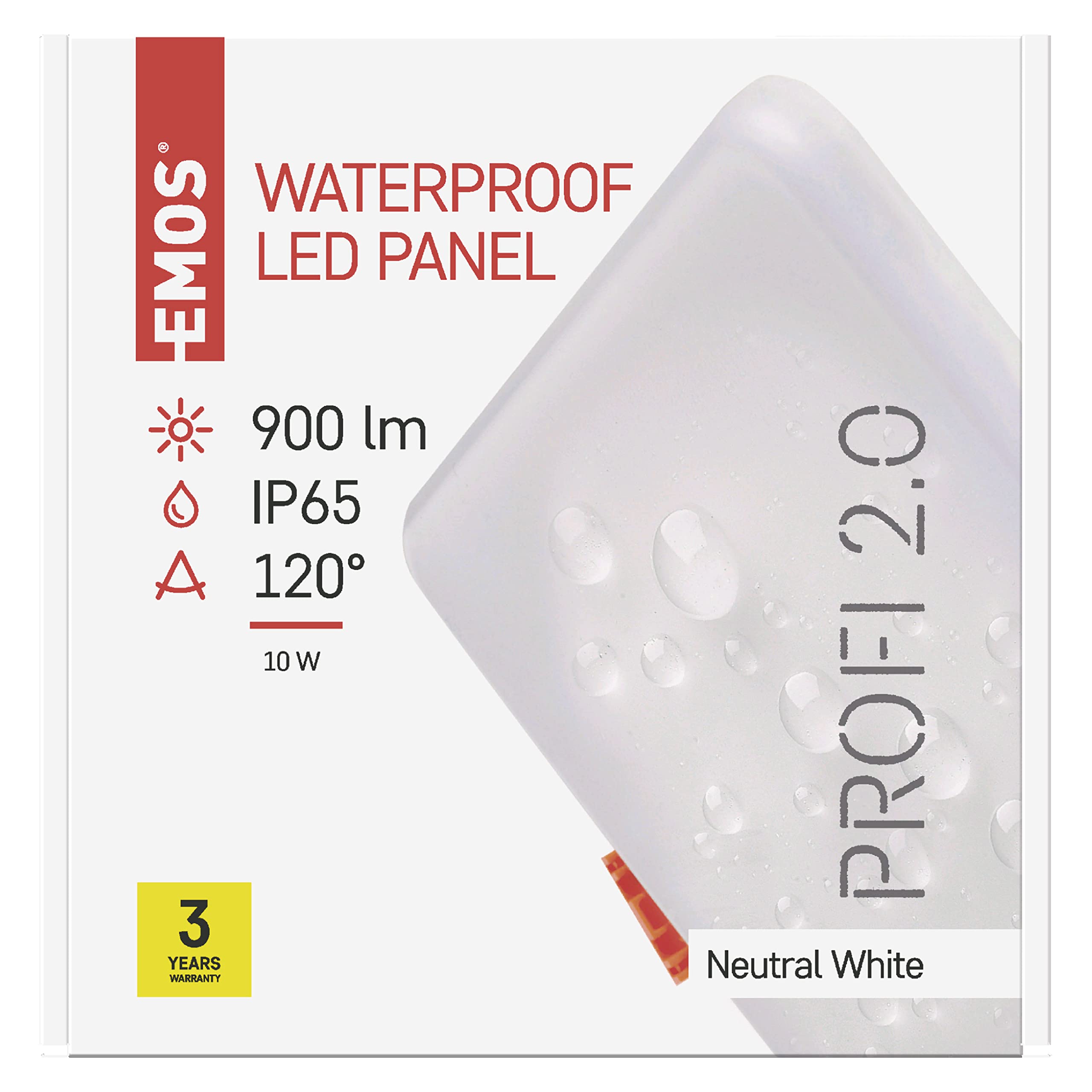 EMOS LED Panel Recessed Light 11 W, Extra Flat 850 lm Square Recessed Spotlight, Neutral White 4000 K, IP65 Waterproof for Wet Rooms or Outdoors, Colour White, Diameter 12.5 x 12.5 cm, Frameless