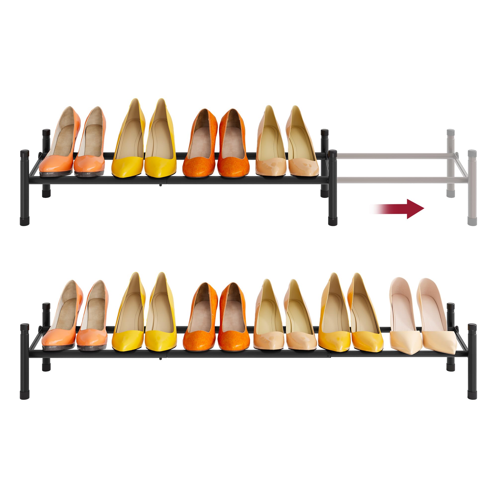 tajsoon expandable shoe rack for closet 1 tier, 28“-41“adjustable & stackable shoe shelf storage, metal shoe rack organizer for front door entrance, closet, garage, entryway, black