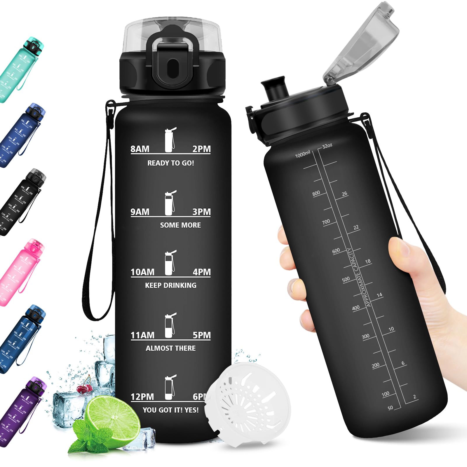 KollyKolla 1 Litre Water Bottle Leakproof Gym Water Bottle BPA Free Motivational Timestamp Sports Water Bottle for Fitness Cycling Hiking Gym