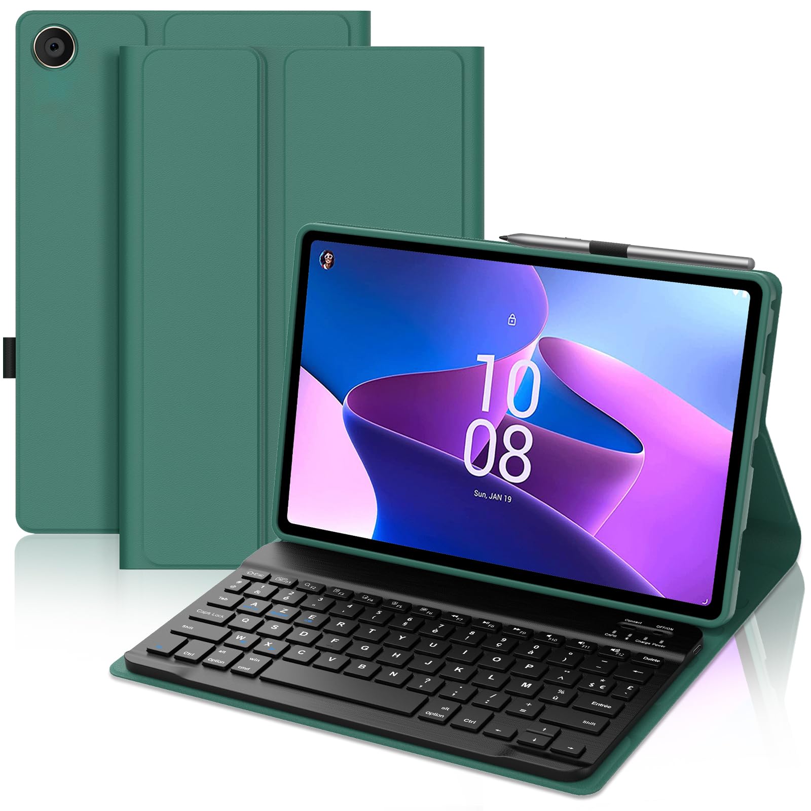 Funda con teclado Lenovo Tab M10 3ª Gen 10.1 pulgadas AZERTY francés desmontable color verde oscuro 8