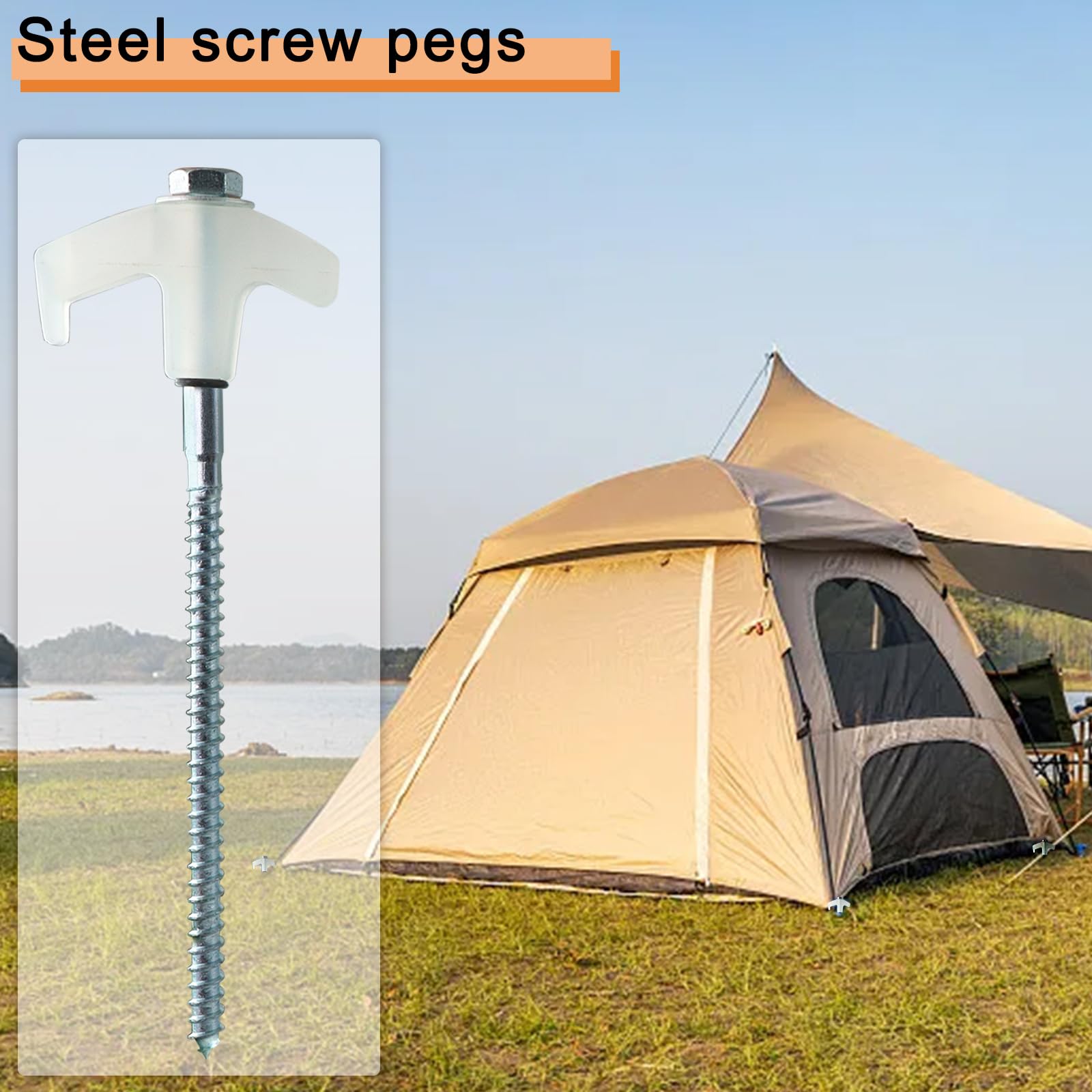 15 Pack Heavy Duty Camping Tent Pegs, Steel Ground Stakes for Hard Soil Grass & Gazebo - Image 3