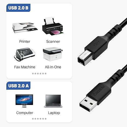 Miniatura 10 de Cable de impresora USB de 8 pies, USB 2.0 tipo A a cable B-macho, cable escáner de alta velocidad compatible con HP, Canon, Epson, DAC, Dell,