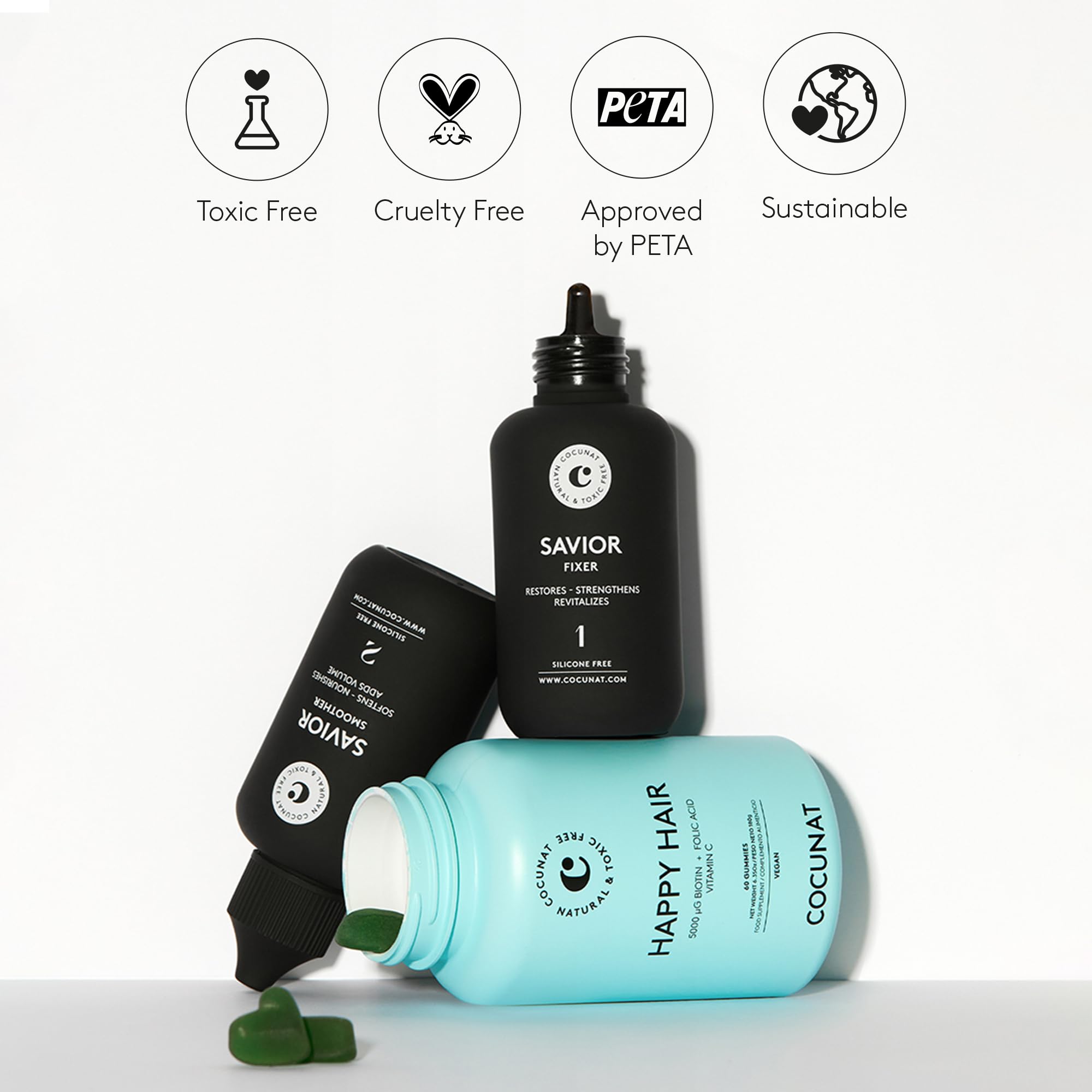 COCUNAT Haarpflege-Set Happy Hair + Savior Kräftigt das Haar | Komplettes Haarpflege-Set, das das Haar schützt und von innen und außen kräftigt.