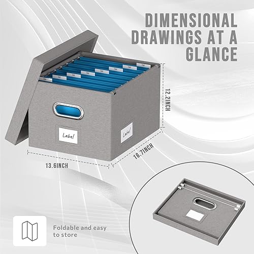 Miniatura 2 de DYWMM Caja organizadora de archivos Juego de 2 cajas plegables para almacenamiento de archivos colgantes con tapas, cajas decorativas de lino para