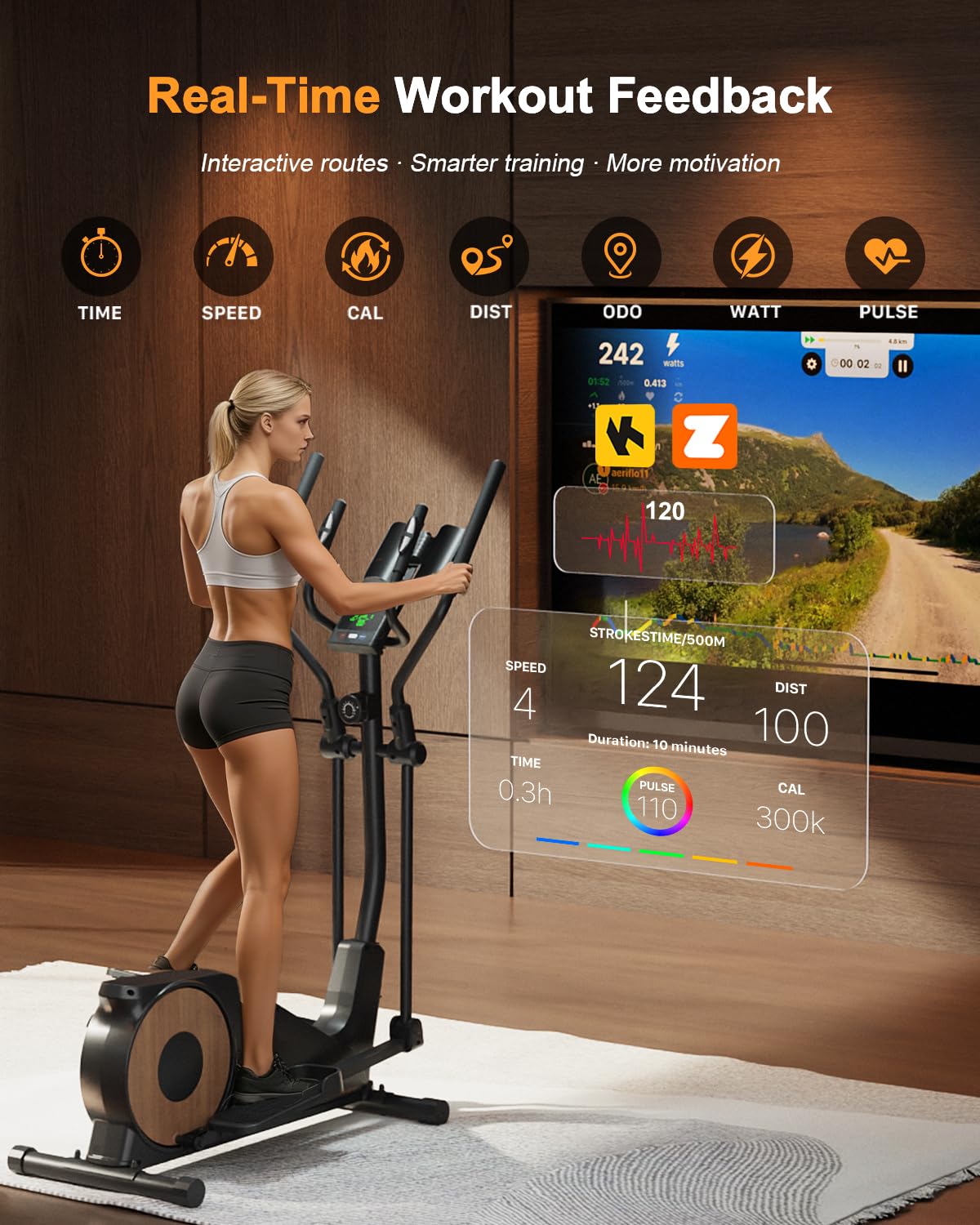 Crosstrainer für Zuhause, Aeriflo M100 8kg Schwungmasse Ellipsentrainer mit Kinomap App, 42cm Schrittlänge & Pulsmesser, Leises Magnetbremssystem, 80% Vormontiert, bis 150kg Belastbarkeit