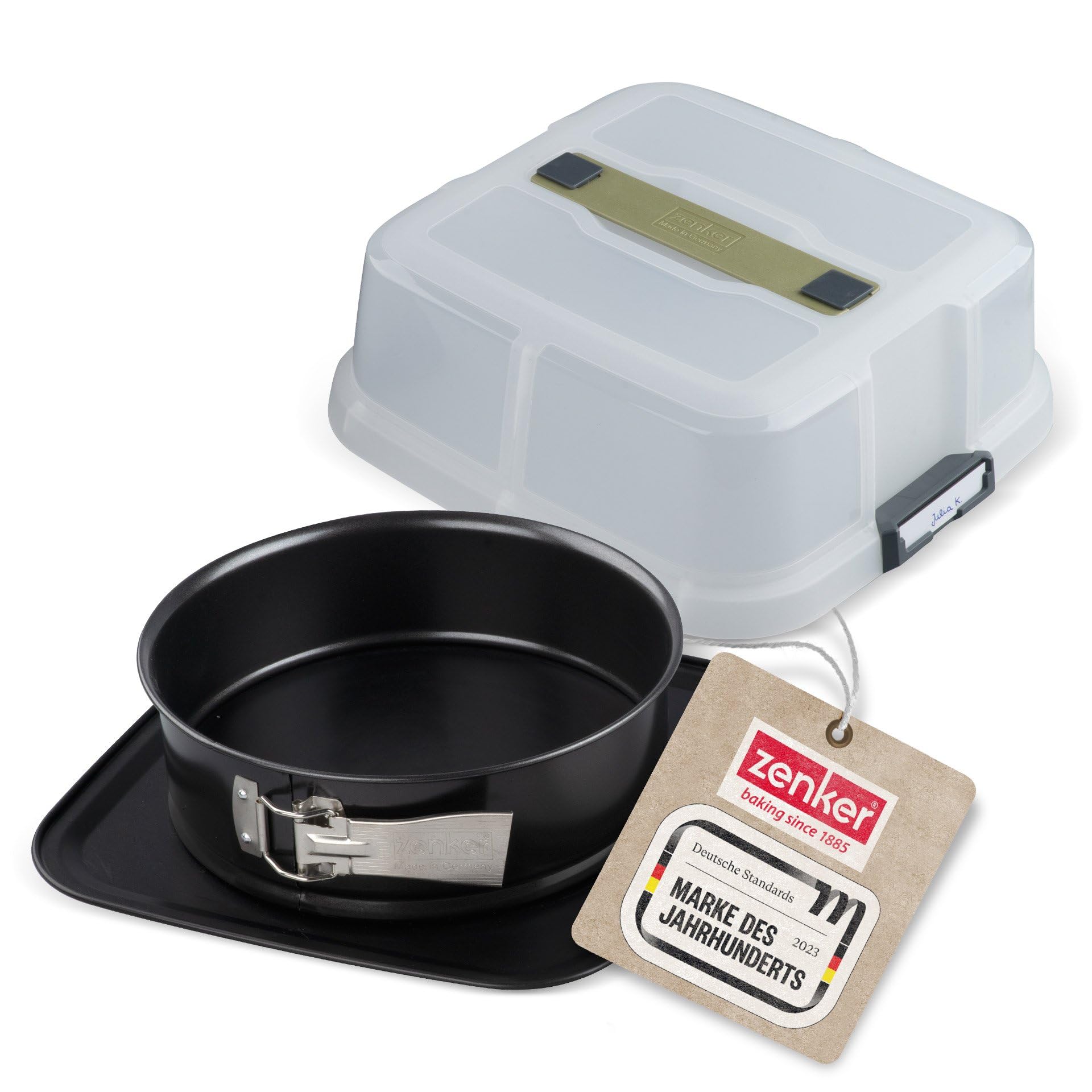 Zenker Bake, Click & Go 24er Springform mit Haube – ⌀ 24 x 8 cm – Backform mit passendem Deckel für den direkten Transport – Kuchenform zum Backen & Transportieren