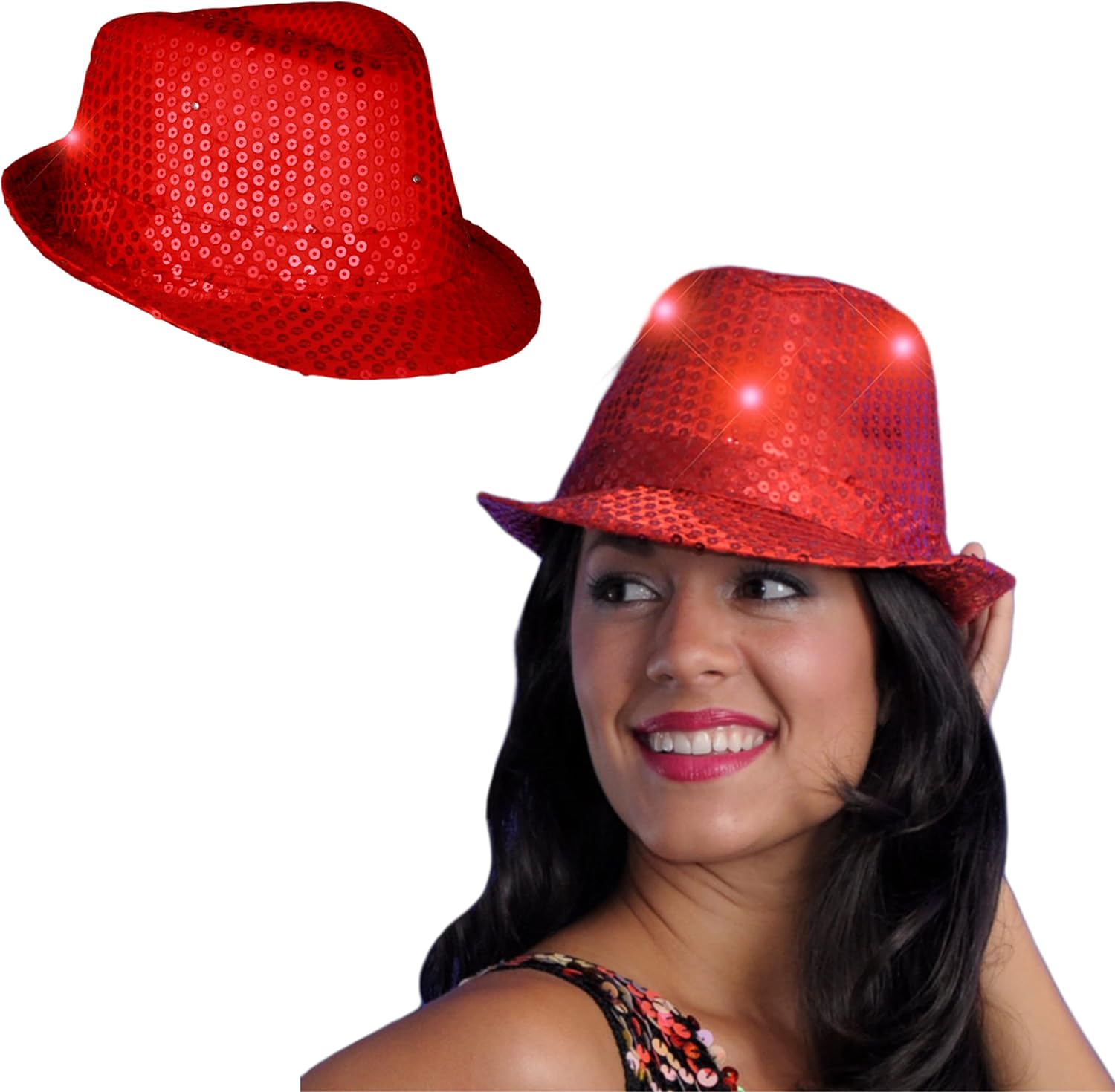 blinkee LED Flashing Fedora Hat with Red Sequins