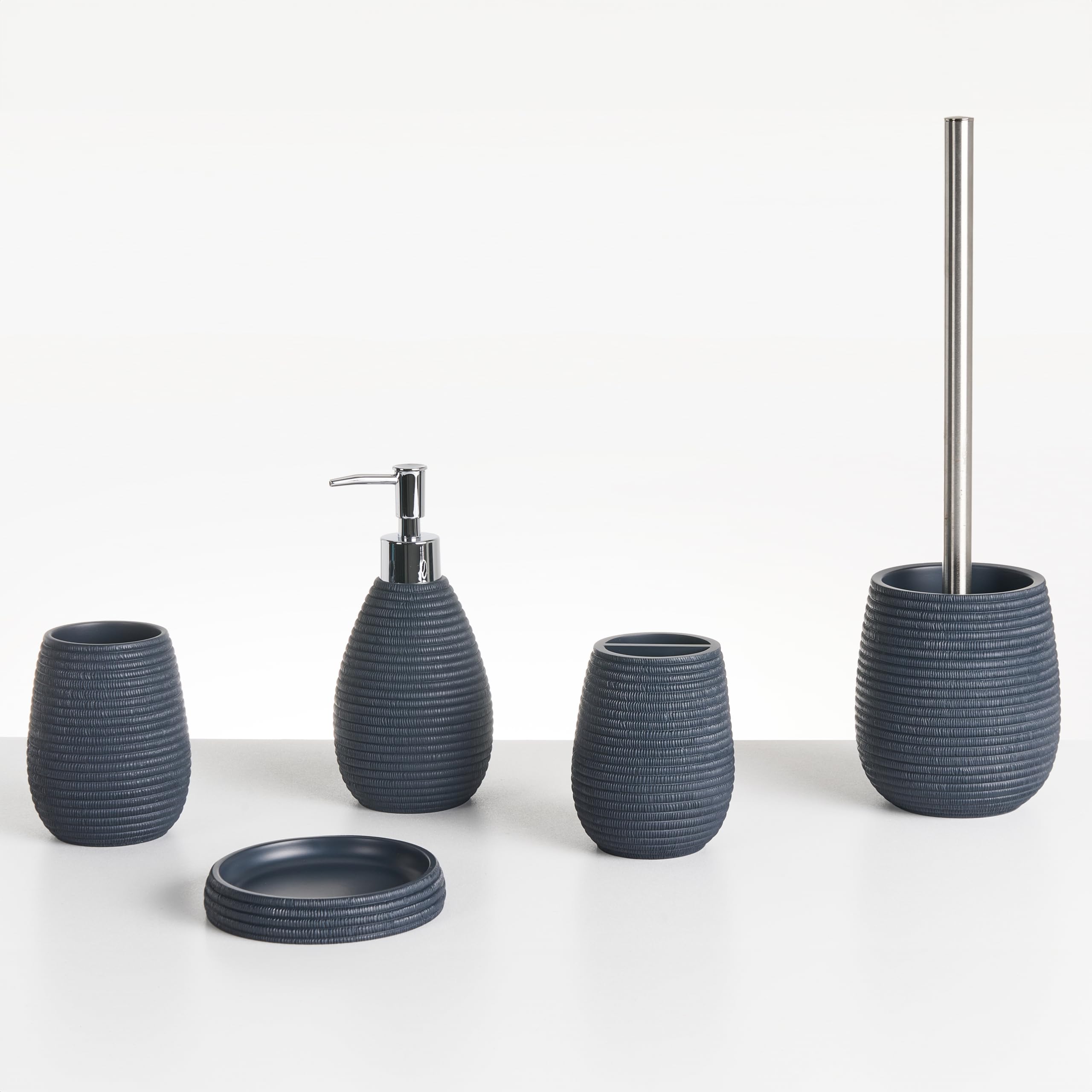 Badaccessoires Set 5-teilig Kunstharz dunkelblau Seiloptik Badausstattung Quilca