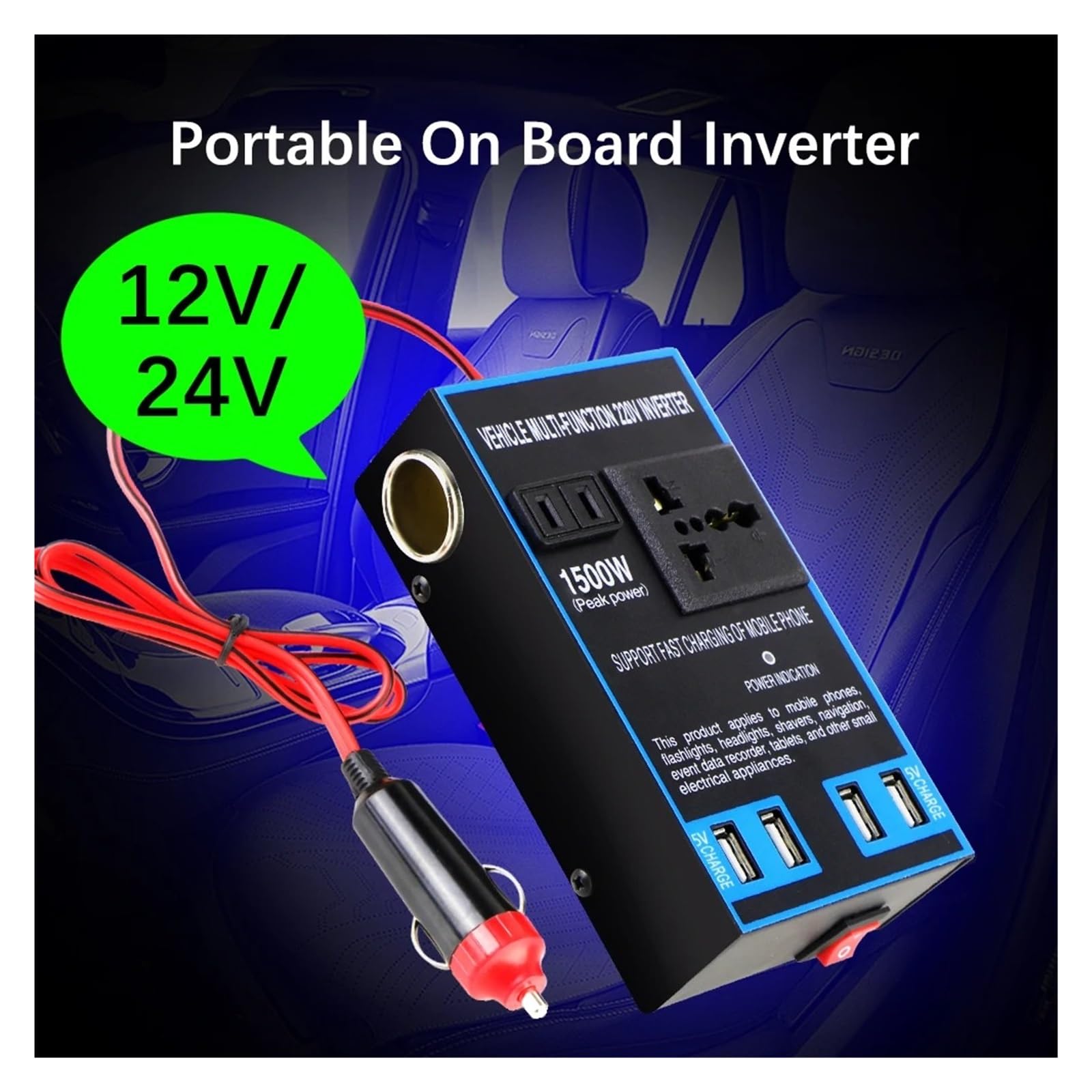 Convertisseur Tension Convertisseur Voiture DC 12 V vers AC 110 V 24 V vers AC 220 V Charge Rapide Prise Allume-Cigare Chargeurs USB Adaptateur Secteur