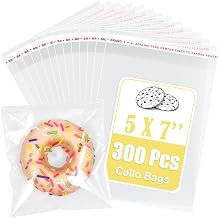 ZGORENDZ 300 Pcs Cellophane bags 5×7" Self Sealing Cookie Bags Clear Plastic Cello Bags for Favors, Bakery Supplies, Gifts, Candy, Chocolate Chip Cookies, Brownies