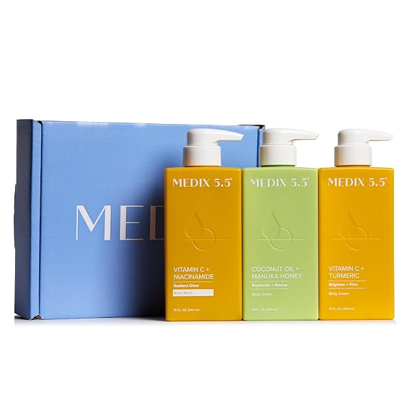 MEDIX Nourish & Glow 3PC Skin Care Set | Citrus Vitamin C Body Wash Cleanser + Brightening Vitamin C Cream + Coconut Body