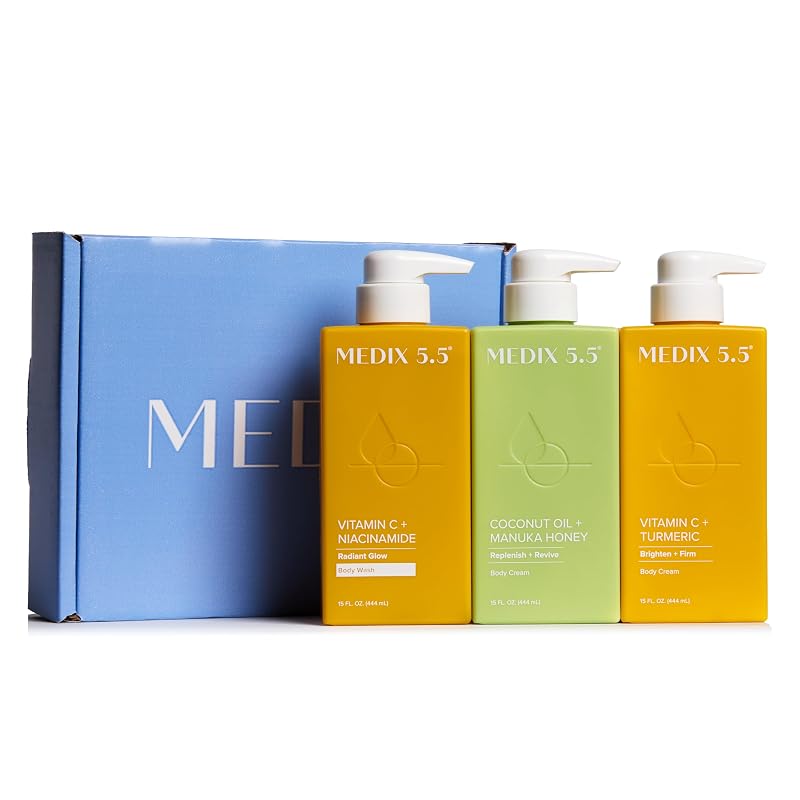 Conjunto de cuidados da pele MEDIX 5.5 Nourish & Glow com 3 peças, vitamina C, niacinamida e fragrâncias cítrica e de coco