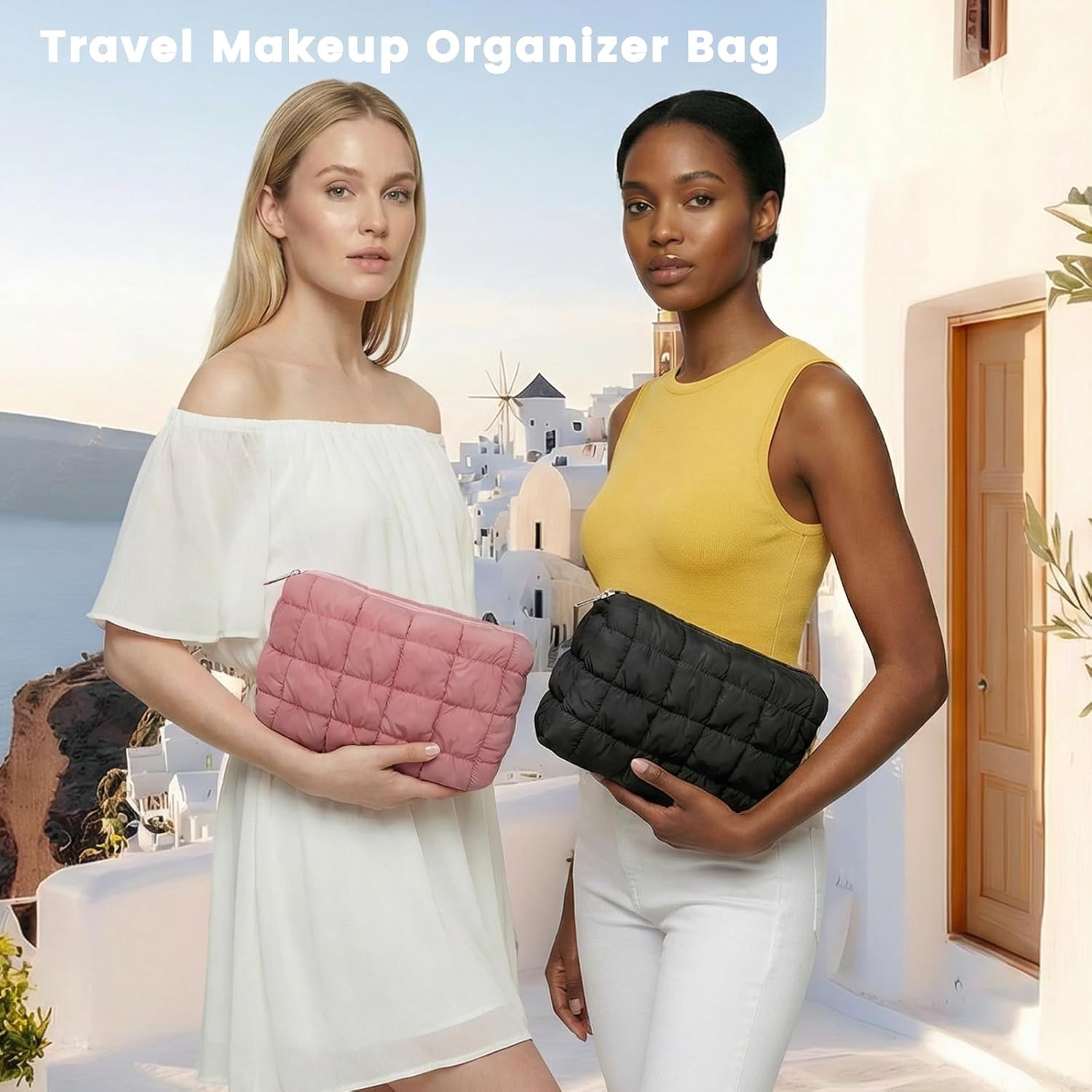 3 Pack Puffy Makeup Bag Set Large Quilted Cosmetic Bag Pouch Organizer Travel Toiletry Bag Storage Travel Essentials Gifts for Women