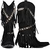 Womens Fringe Western Cowboy Boots with Belts Chunky Heel Pointed Toe