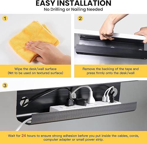 Miniatura 3 de Yecaye - Paquete de 2 organizadores de cables para debajo del escritorio, bandeja de gestión de cables de 80 cm para debajo del escritorio, Negro