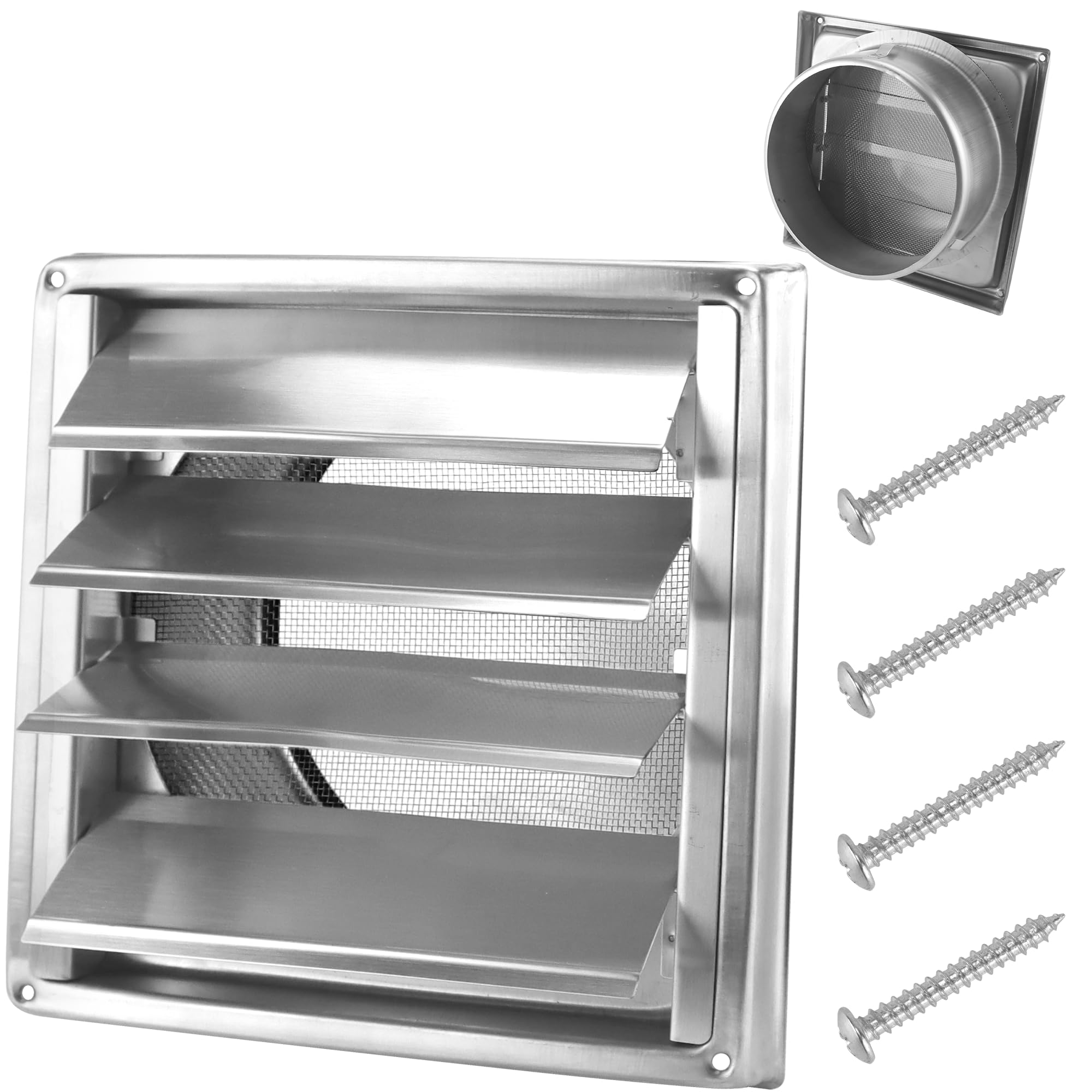 Photo 1 of [Upgraded]AMI PARTS 6" Stainless Steel Dryer Vent Cover, Exterior Wall Vent Cover with Metal Mesh Screen and Louvre for AC Vent, Range Hood Vent, Dryer Vent